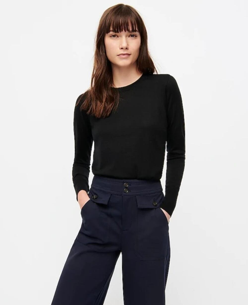 J. Crew Margot Crewneck Sweater in Merino Wool Black Size XL